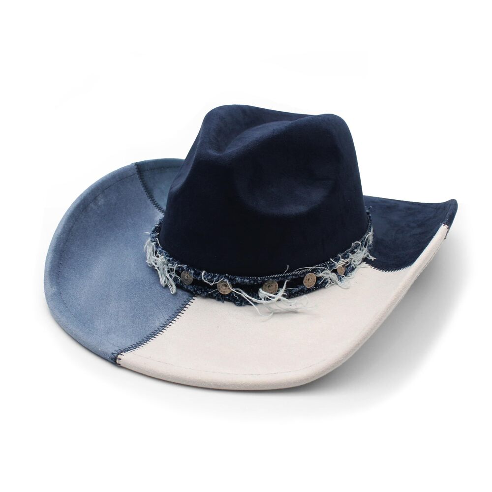 2531 Suede Denim Cowboy Hat For Women Man Wide Brim Cowboy Hat With Chinstraps